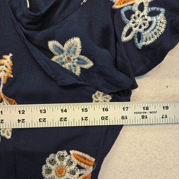 JOA Los Angeles Embroidered Floral Cold Shoulder Dress Womens M Navy Blue NWT* - Picture 11 of 14